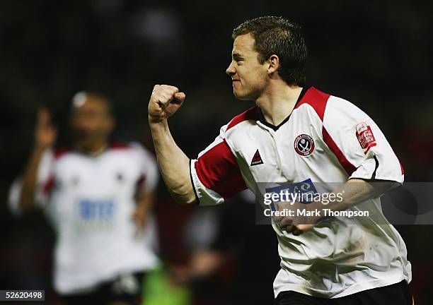 Alan Quinn of Sheffield United celebrates his goal during the Coca Cola Championship match between Nottingham Forest and Sheffield United at the City...