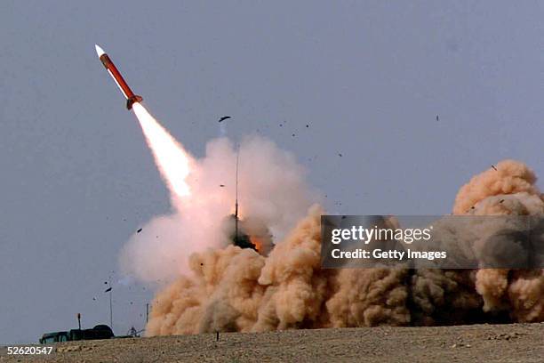 In this photograph provided by the Israeli Defense Forces , a Patriot missile is fired from a desert launch site April 12, 2005 in southern Israel....