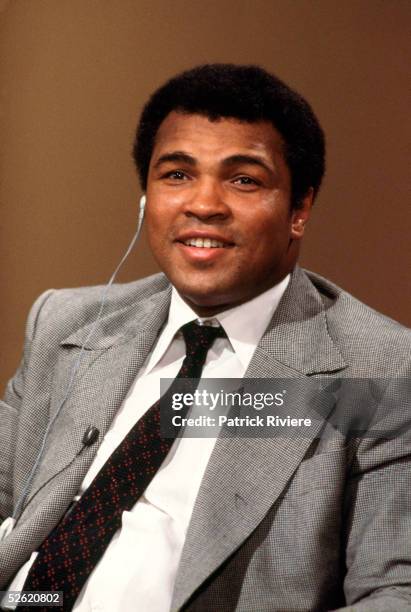 American boxer Muhammad Ali speaks during an interview for a French television program 1978 in Paris, France.