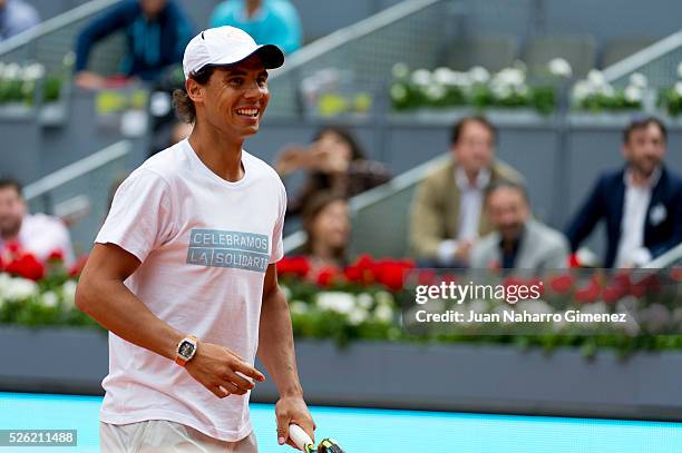 Rafa Nadal attends Charity day tournament during Mutua Madrid Open at Caja magica on April 29, 2016 in Madrid, Spain.