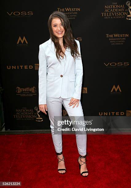 Actress Addison Holley attends the 43rd Annual Daytime Creative Arts Emmy Awards at Westin Bonaventure Hotel on April 29, 2016 in Los Angeles,...