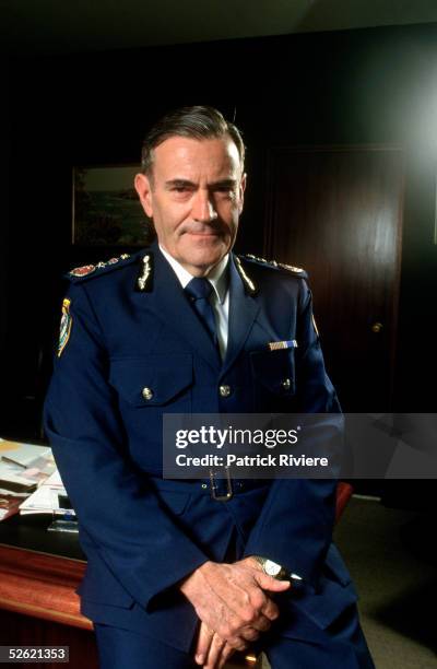 Australian police commissioner John Avery poses in his office, 1985 in Sydney, Australia.