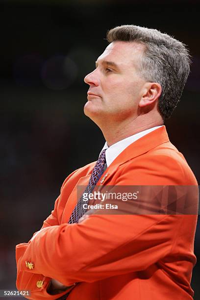 Head coach Bruce Weber of the University of Illinois at Urbana-Champaign Fighting Illini watches the the NCAA Men's National Championship against the...