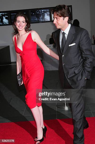 Actress Anne Hathaway and Raffaello Follieri arrive for "A Work In Progress: An Evening With Marc Forster" at The Museum of Modern Art on April 12,...