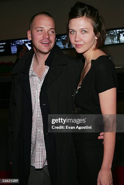 Actors Peter Sarsgaard and Maggie Gyllenhaal arrive at A Work In Progress: An Evening With Marc Forster at The Museum of Modern Art on April 12, 2005...