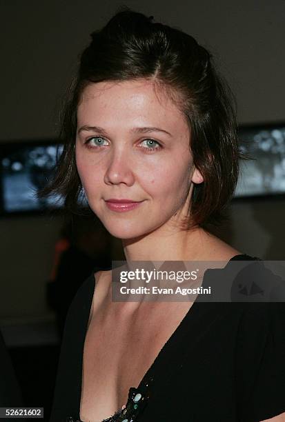 Actress Maggie Gyllenhaal arrives at "A Work In Progress: An Evening With Marc Forster" at the Museum of Modern Art on April 12, 2005 in New York...