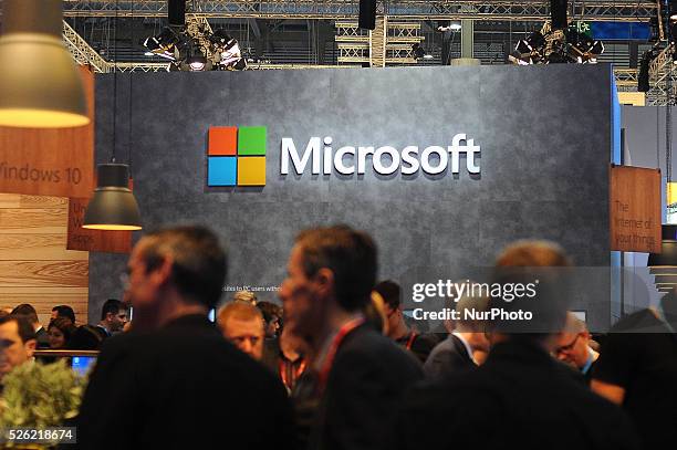 The Microsoft stand, during the first day of Mobile World Congress 2016 in Barcelona, 22nd of February, 2016.