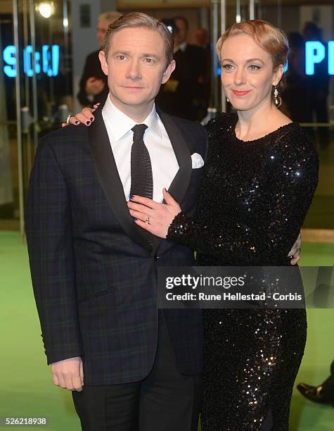 Martin Freeman and wife attend the premiere of The Hobbit: An Unexpected Journey at Odeon, Leicester Square.