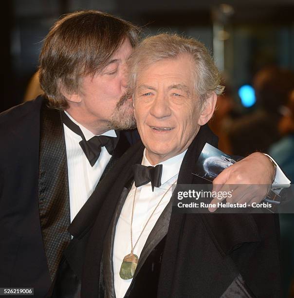 Stephen Fry and Ian McKellen attend the premiere of The Hobbit: An Unexpected Journey at Odeon, Leicester Square.