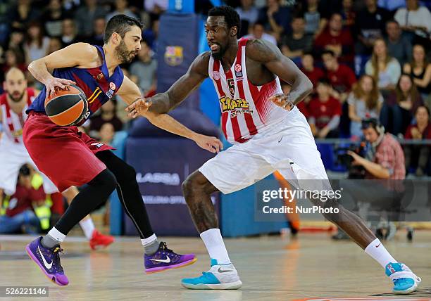 Febrero- ESPANA: Juan Carlos Navarro and Othello Hunter during the match beetwen FC Barcelona and Olympiakos, corresponding to the week 8 of the Top...