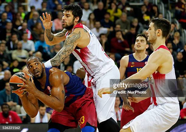 Febrero- ESPANA: Samardo Samuels and Georgios Printezis during the match beetwen FC Barcelona and Olympiakos, corresponding to the week 8 of the Top...