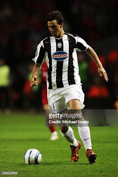 Zlatan Ibrahimovic of Juventus in action during the UEFA Champions League Quarter final, first leg match between Liverpool and Juventus at Anfield on...