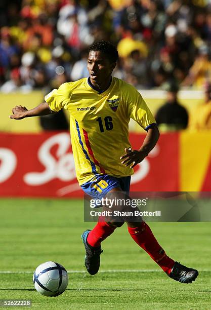 Luis Antonio Valencia of Ecuador in action during the 2006 World Cup Qualifier South American Group match between Ecuador and Paraguay at the...
