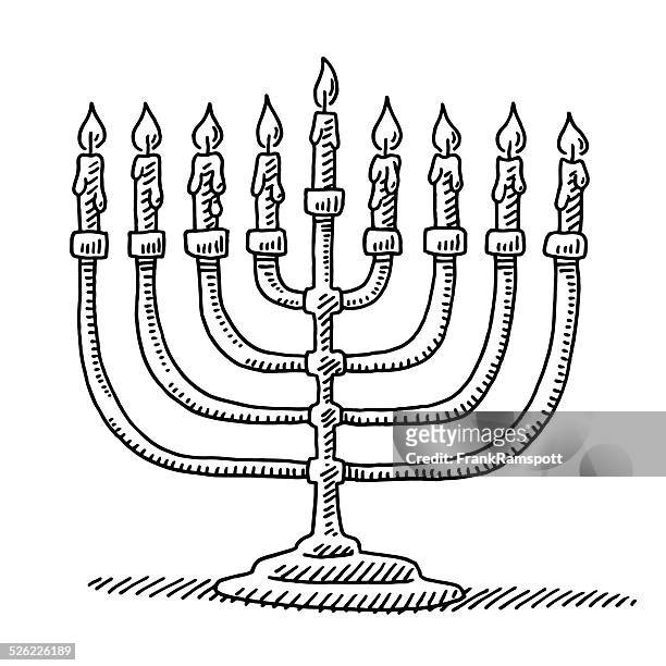 hanukkah menorah candles drawing - hanoukka stock illustrations