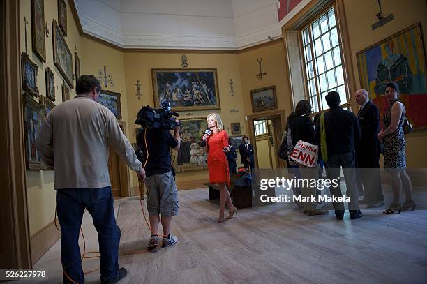 May 16, 2012 - Philadelphia, PA, U.S - An NBC television journalist broadcasts from the Barnes Foundation which opened in its new home, a museum...