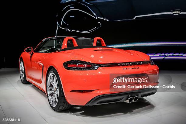 The Porsche 718 Boxter on display at the 86th Geneva International Motorshow at Palexpo in Switzerland, March 2, 2016.