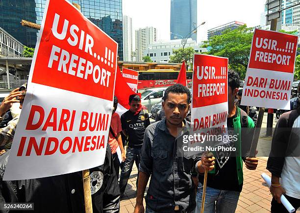 Dozens of students held demonstration in front of Freeport Indonesia Office at Rasuna Said Street-Jakarta, November 2015. Freeport Indonesia still in...