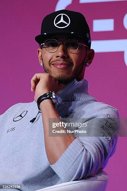 The Mercedes Petronas team driver, Lewis Hamilton, during his conference in the second day of Mobile World Congress 2016 in Barcelona, 23rd of...