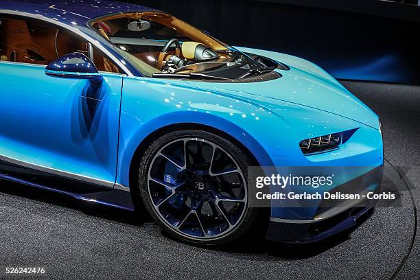 The Bugatti Chiron on display at the 86th Geneva International Motorshow at Palexpo in Switzerland, March 2, 2016.