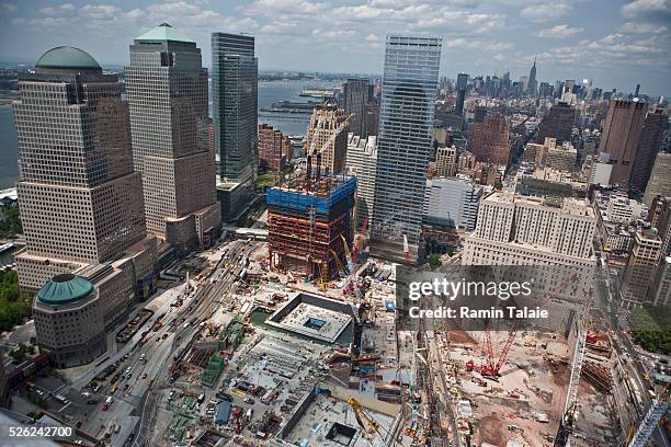 Construction continues at One World Trade Center , formerly known as the Freedom Tower and the WTC Memorial and Museum in lower Manhattan in New York...