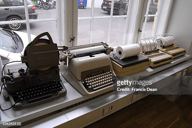 Copenhagen/Denmark/ 9th October 2015_ Old media transfer products telegraph tyring machines and telexs