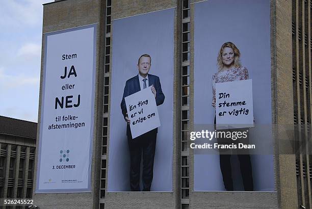 Copenhagen/Denmark/ _ 19th November 2015 _Billboard with Danish prime minister Lars Lokke Rasmussen recommends vote JA goernment and loberal party...