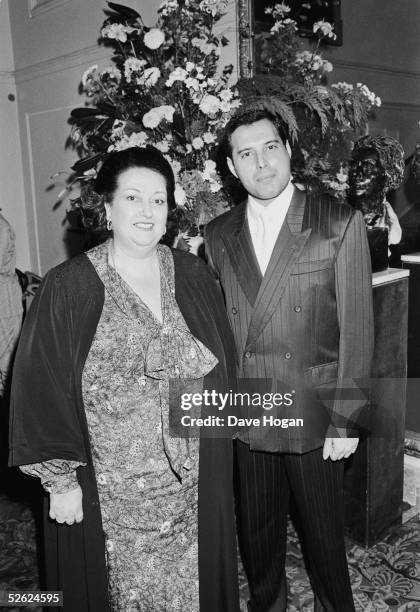 Spanish soprano Montserrat Caballe with singer Freddie Mercury of British rock group Queen. The previous year they had performed as a duet, releasing...