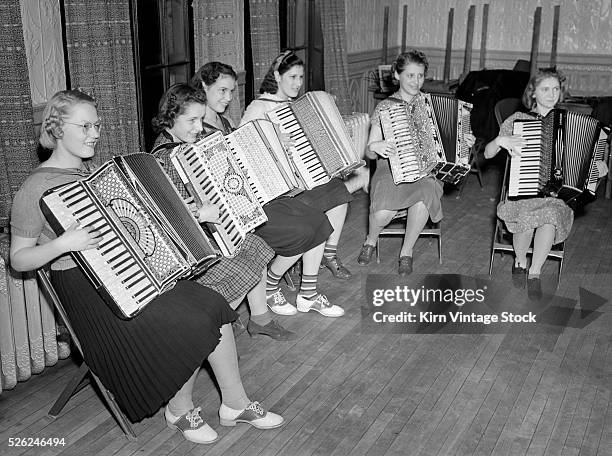 Teenage girls in an accordion class in Chicago, ca. 1946