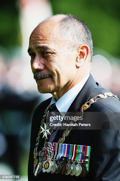 New Zealand Governor-General Sir Jerry Mateparae waits to welcome Indian President Shri Pranab Mukherjee during a ceremony of welcome at Government...
