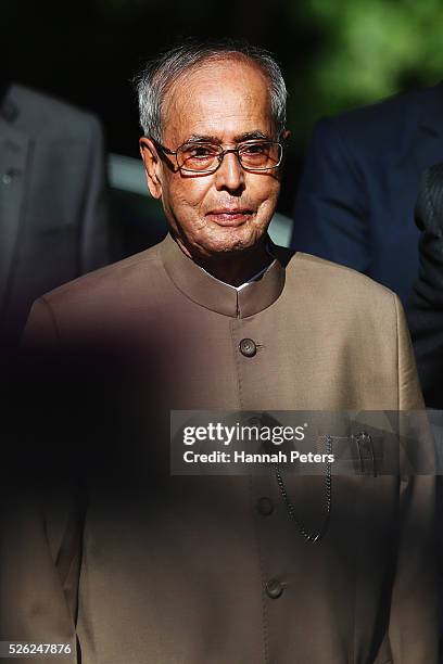 Indian President Shri Pranab Mukherjee is welcomed during a ceremony of welcome at Government House on April 30, 2016 in Auckland, New Zealand. It is...