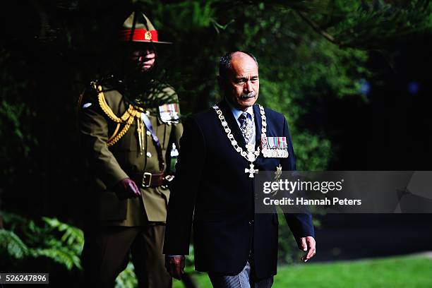 New Zealand Governor-General Sir Jerry Mateparae arrives to welcome Indian President Shri Pranab Mukherjee during a ceremony of welcome at Government...