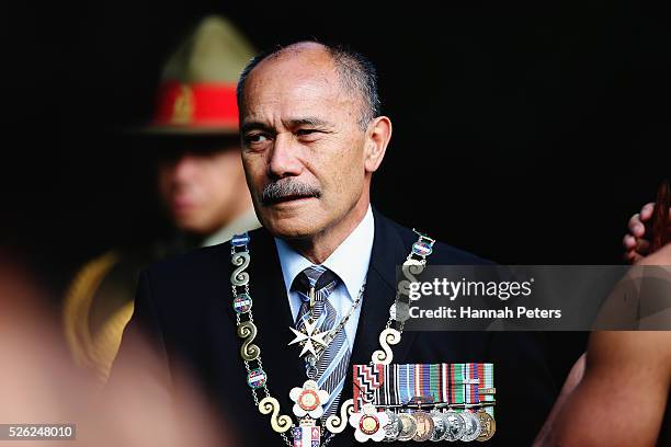 New Zealand Governor-General Sir Jerry Mateparae arrives to welcome Indian President Shri Pranab Mukherjee during a ceremony of welcome at Government...