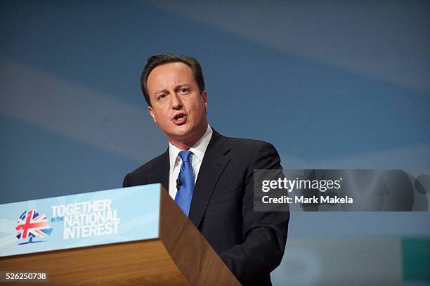 Prime Minister David Cameron delivers his leader's speech on the fourth, and final, day of the Conservatives Party Conference at the ICC, Birmingham,...