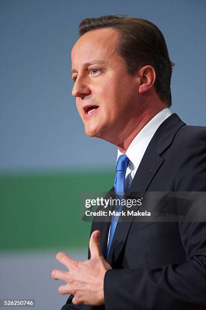 Prime Minister David Cameron delivers his leader's speech on the fourth, and final, day of the Conservatives Party Conference at the ICC, Birmingham,...