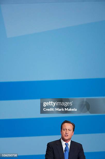 Prime Minister David Cameron delivers his leader's speech on the fourth, and final, day of the Conservatives Party Conference at the ICC, Birmingham,...