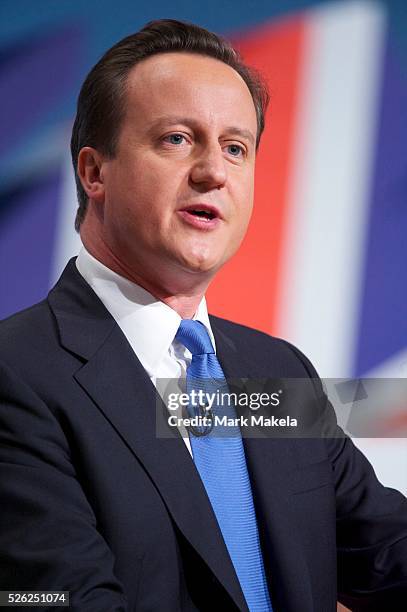 Prime Minister David Cameron delivers his leader's speech on the fourth, and final, day of the Conservatives Party Conference at the ICC, Birmingham,...