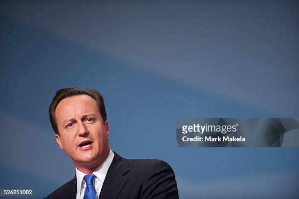 Prime Minister David Cameron delivers his leader's speech on the fourth, and final, day of the Conservatives Party Conference at the ICC, Birmingham,...