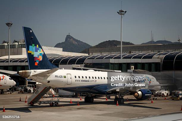 An Azul Linhas A��reas Brasileiras S/A Embraer 190 plane is seen at Aeroporto Santos Dumont in Rio De Janeiro, September 15, 2015.