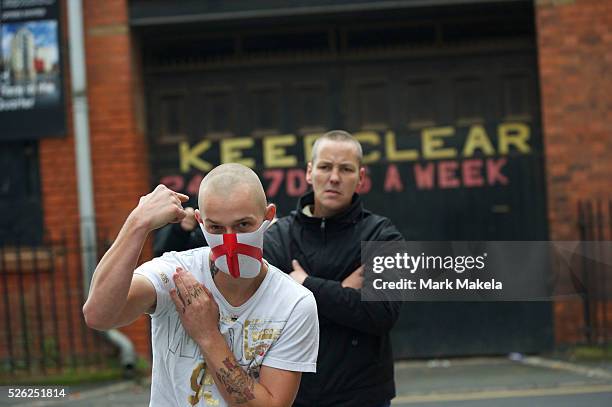 Members of the English Defence League protest in Leicester, England, on October 09, 2010. Approximately 1,000 protestors assembled for the rally with...