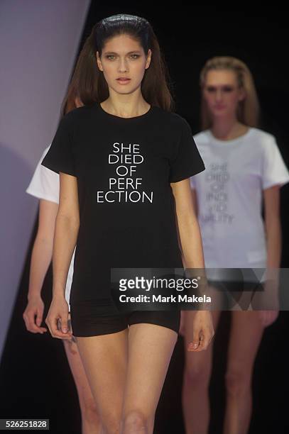Models take part in the first ever sustainable show during a London Fashion Week at Friary Court, Clarence House, in St. James?s Palace, London on...