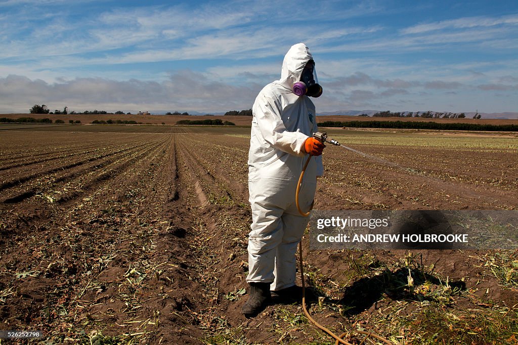 Farm Worker Spraying Herbicide -Tyvek Chemical Protective Suit - American Agriculture