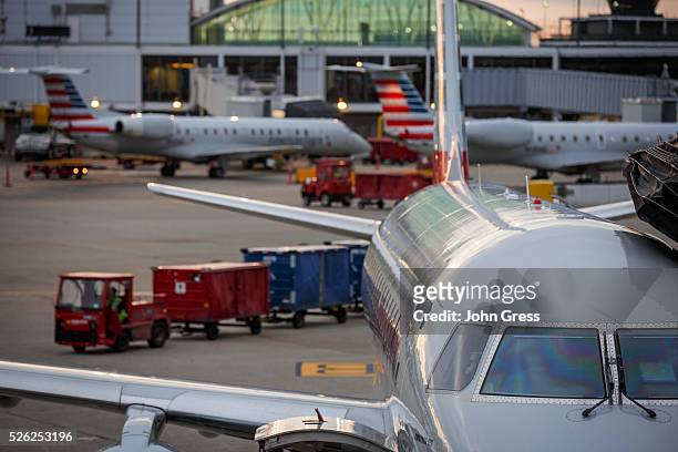 American Eagle Airlines planes prepare for takeoff at Chicago's O'Hare International Airport, on Christmas day December 25, 2015.