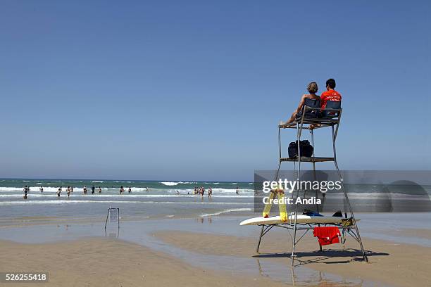 Lifeguards chair on the beach, dedicated to bathing area supervision. Summer 2012.