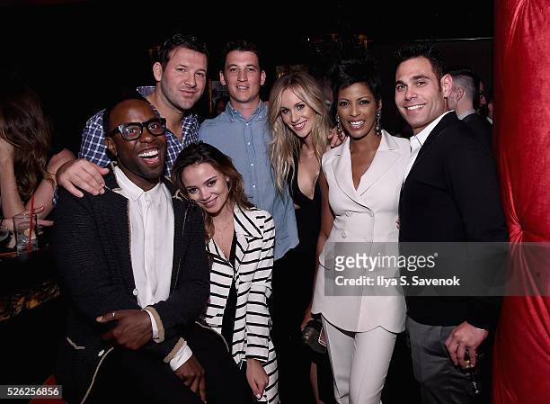 Johnny Wright, Tony Romo, Keleigh Sperry, Miles Teller, Candice Crawford-Romo, Tamron Hall and Eric Podwall attend Eric Podwall’s exclusive cocktail...