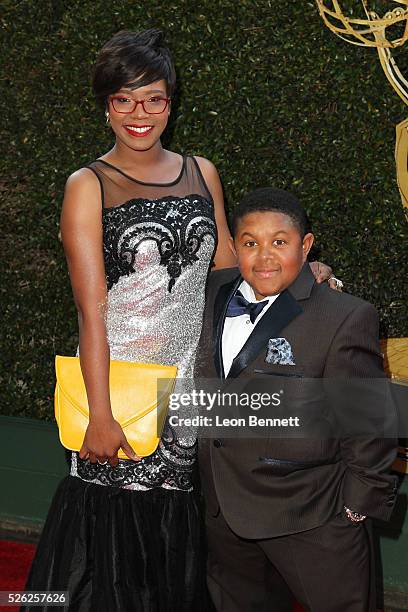 Ebonice Atkins and Actor Emmanuel Lewis attends the 2016 Daytime Creative Arts Emmy Awards - Arrivals at Westin Bonaventure Hotel on April 29, 2016...