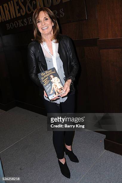 Actress Linda Gray signs her new book 'The Road To Happiness Is Always Under Construction' at Barnes & Noble at The Grove on April 29, 2016 in Los...