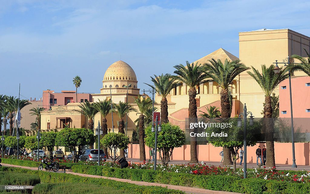 Avenue Mohamed VI and dome of the Theatre Royal in Marrakech,... News