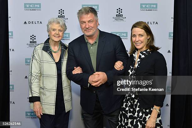 Actors Angela Lansbury, Alec Baldwin and General Manager of TCM Jennifer Dorian attend 'The Manchurian Candidate' during day 2 of the TCM Classic...