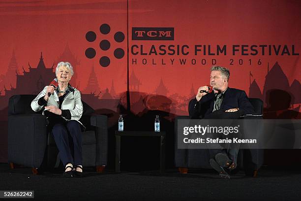 Actors Angela Lansbury and Alec Baldwin speak onstage at 'The Manchurian Candidate' during day 2 of the TCM Classic Film Festival 2016 on April 29,...