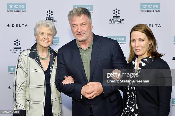 Actors Angela Lansbury, Alec Baldwin and General Manager of TCM Jennifer Dorian attend 'The Manchurian Candidate' during day 2 of the TCM Classic...